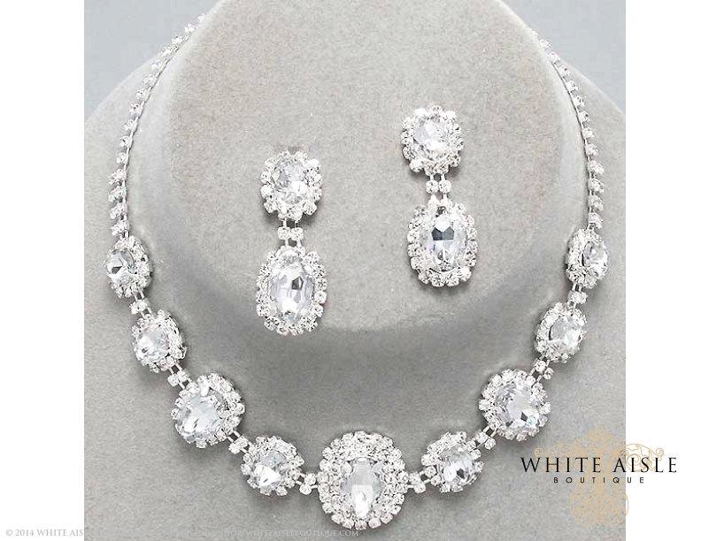 Mariage - Rhinestone Necklace Set, Bridal Statement Necklace, Wedding Jewelry, Vintage Inspired Necklace, Bridesmaids Jewelry