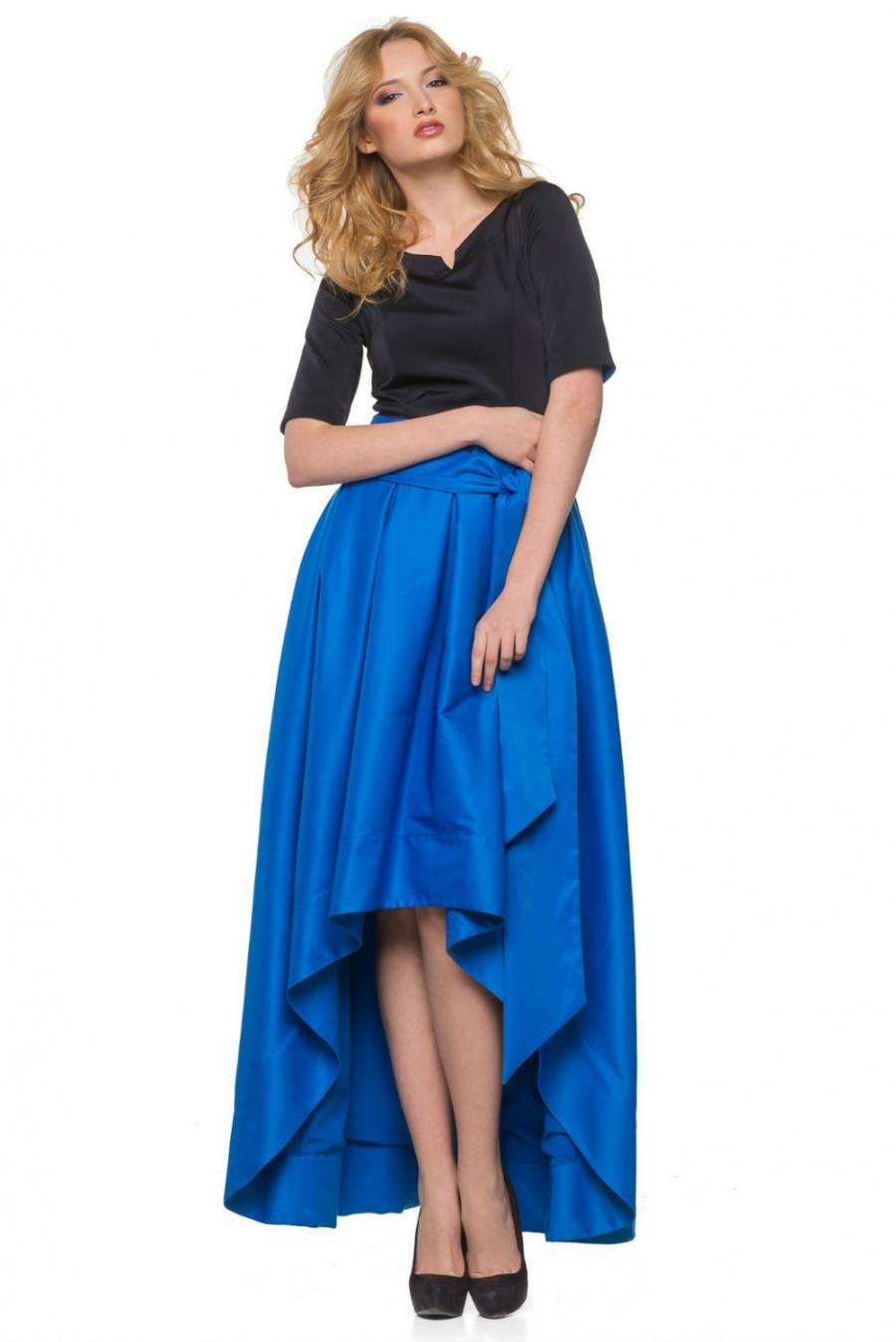 Wedding - Carmen- Evening Sapphire Blue Maxi Dress ,Assymetrical Skirt  Dress Bridesmaid.