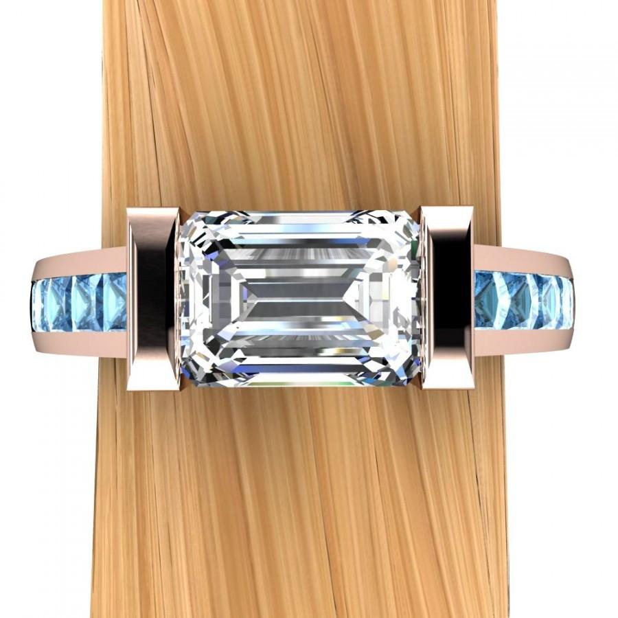 زفاف - Rose Gold Diamond Engagement Ring, Over 1 Carat Solitaire VS2 with Blue Diamond Accents - Free Gift Wrapping