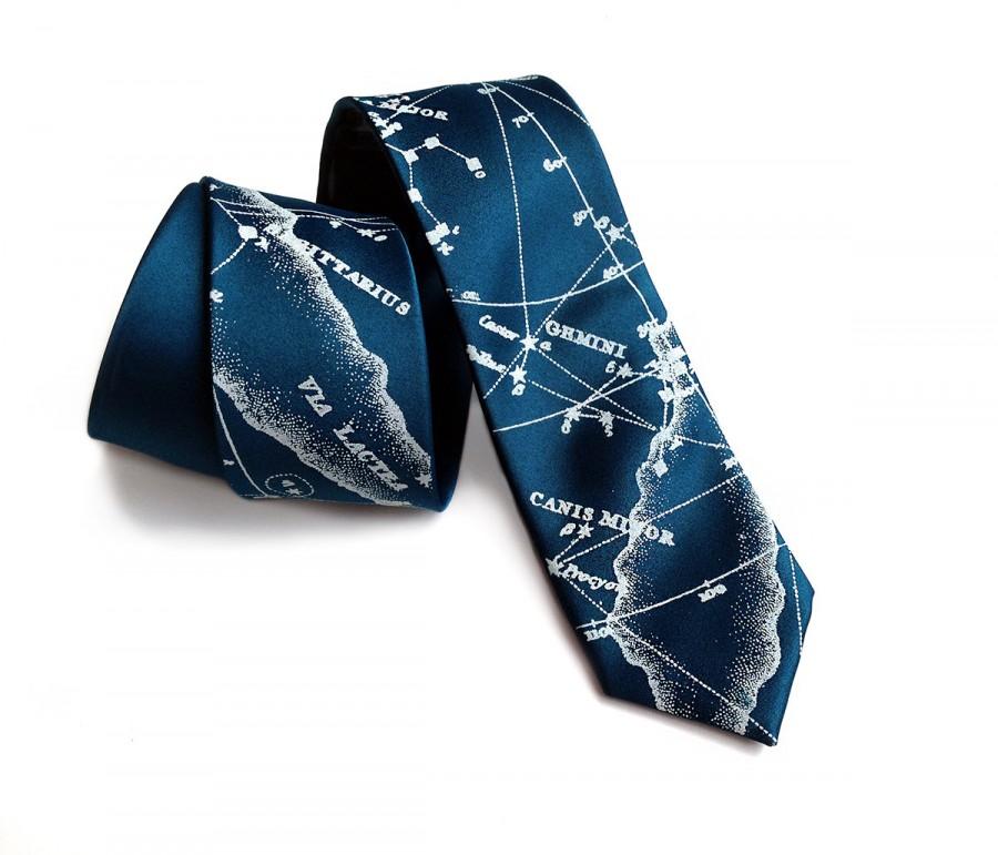 Mariage - Star chart necktie. Milky Way constellation tie. Men's celestial tie. Ice blue print on peacock blue & more. Pocket squares available too!