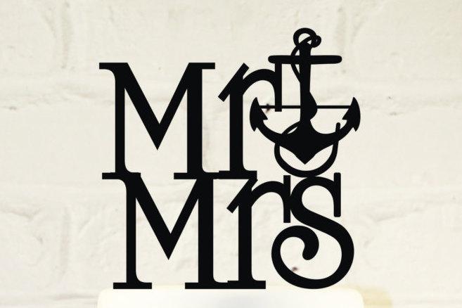 Wedding - Wedding Cake Topper Mr and Mrs Nautical Anchor Topper Custom Personalized