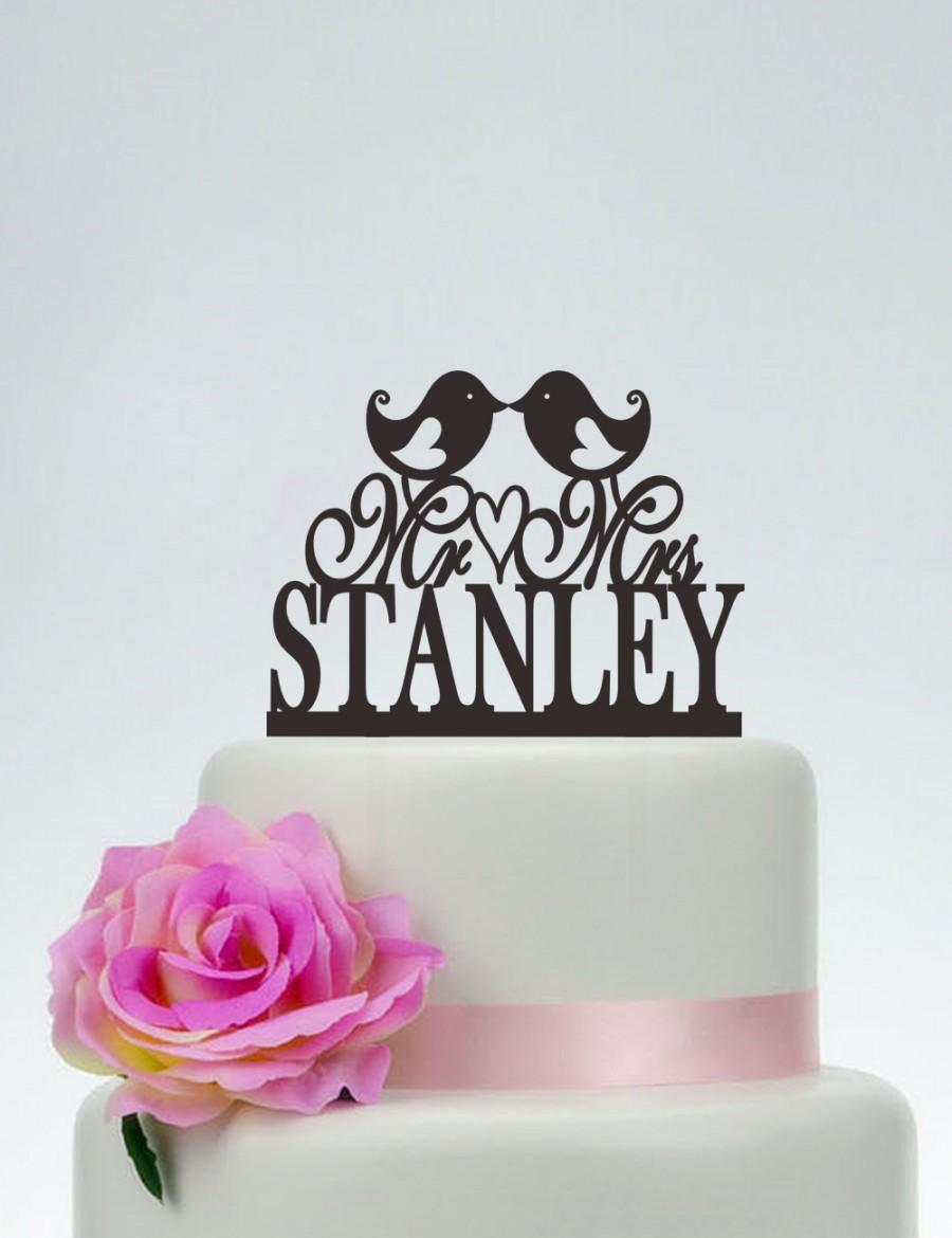 Wedding - Love Birds Cake Topper,Custom Cake Topper,Mr And Mrs Cake Topper With Surname,Personalized Cake Topper,Anniversary Cake Topper C092