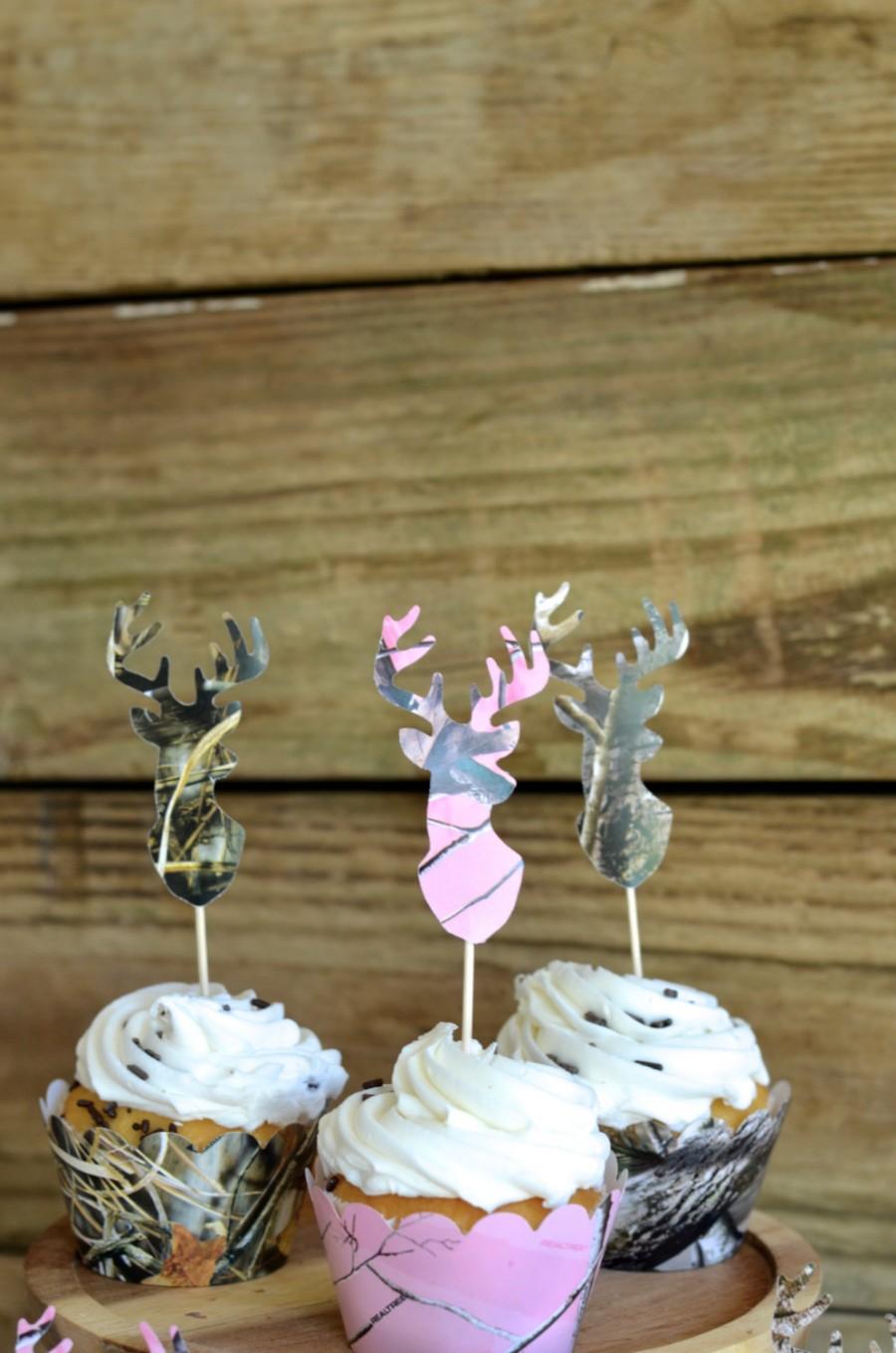 زفاف - Realtree Camo Deer Silhouette Cupcake Toppers - bucks in Realtree, Realtree Pink and Max 4 Camo