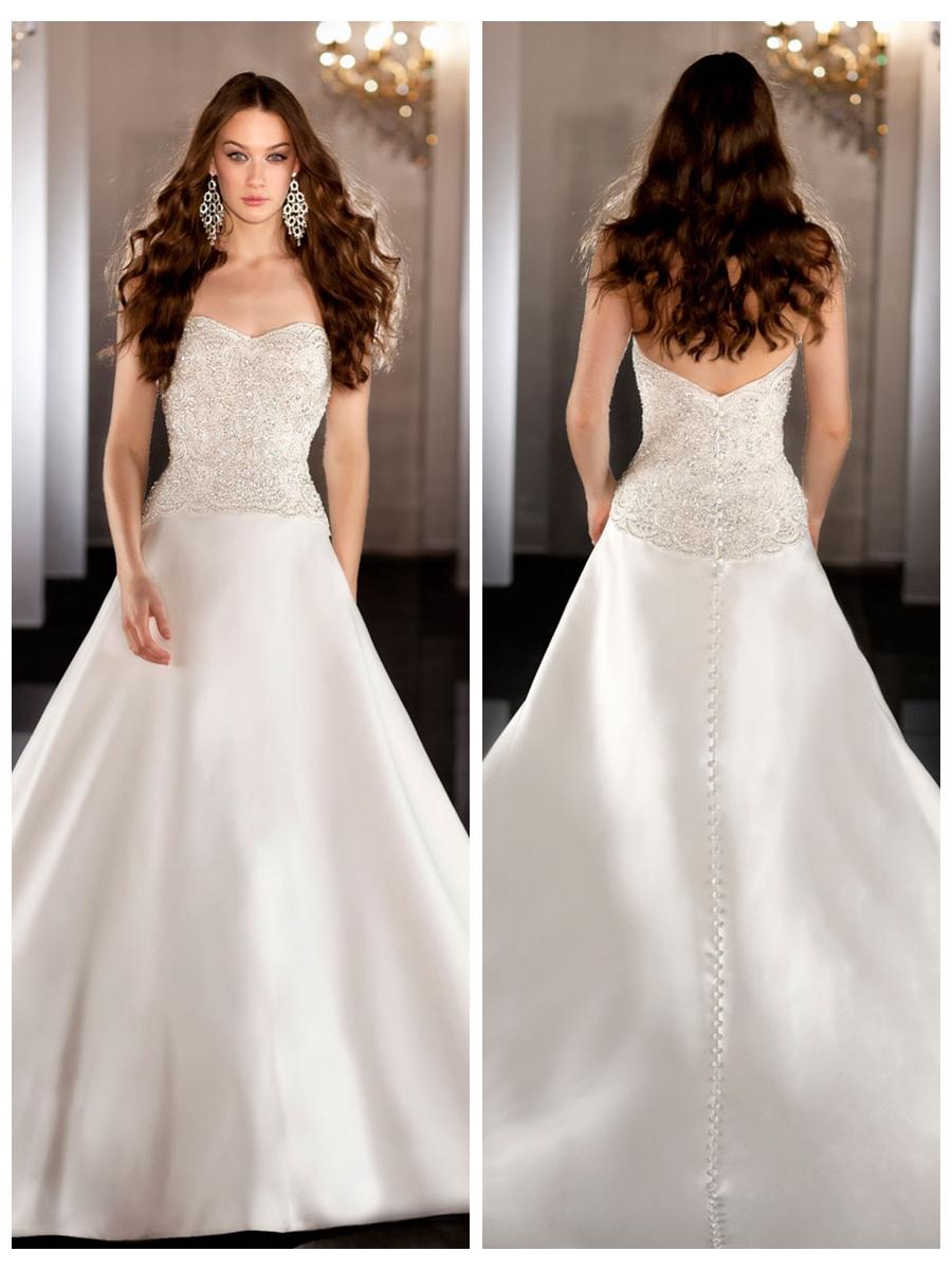 Hochzeit - Strapless A-line Sweetheart Beading Bodice Wedding Dress with Traditional Chapel Train