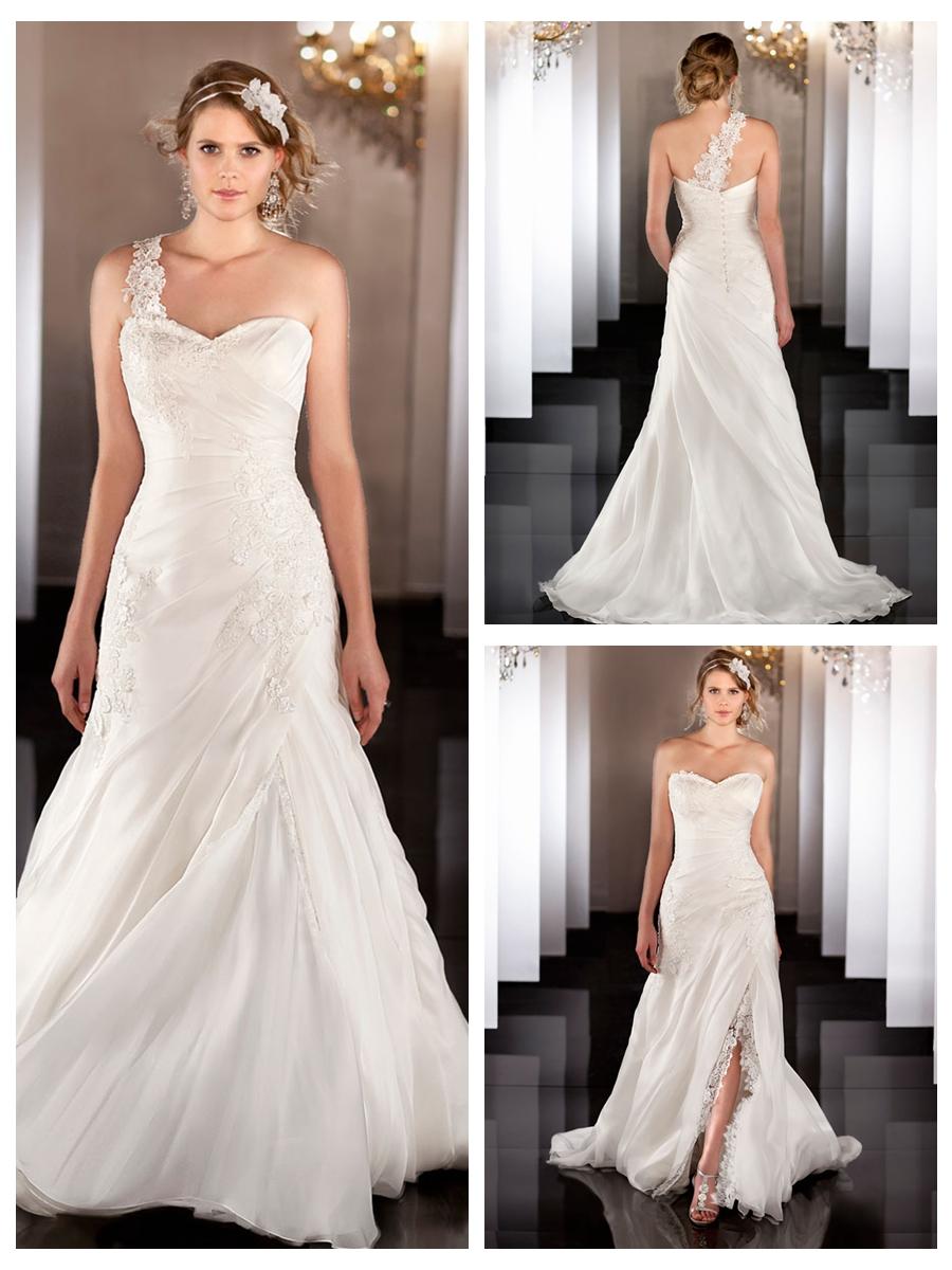 Wedding - Silk Organza A-line Lace Apliques Ruched Wedding Dress with Detachable Skirt