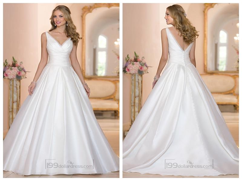 زفاف - Straps A-line V-neck and V-back Wedding Dresses