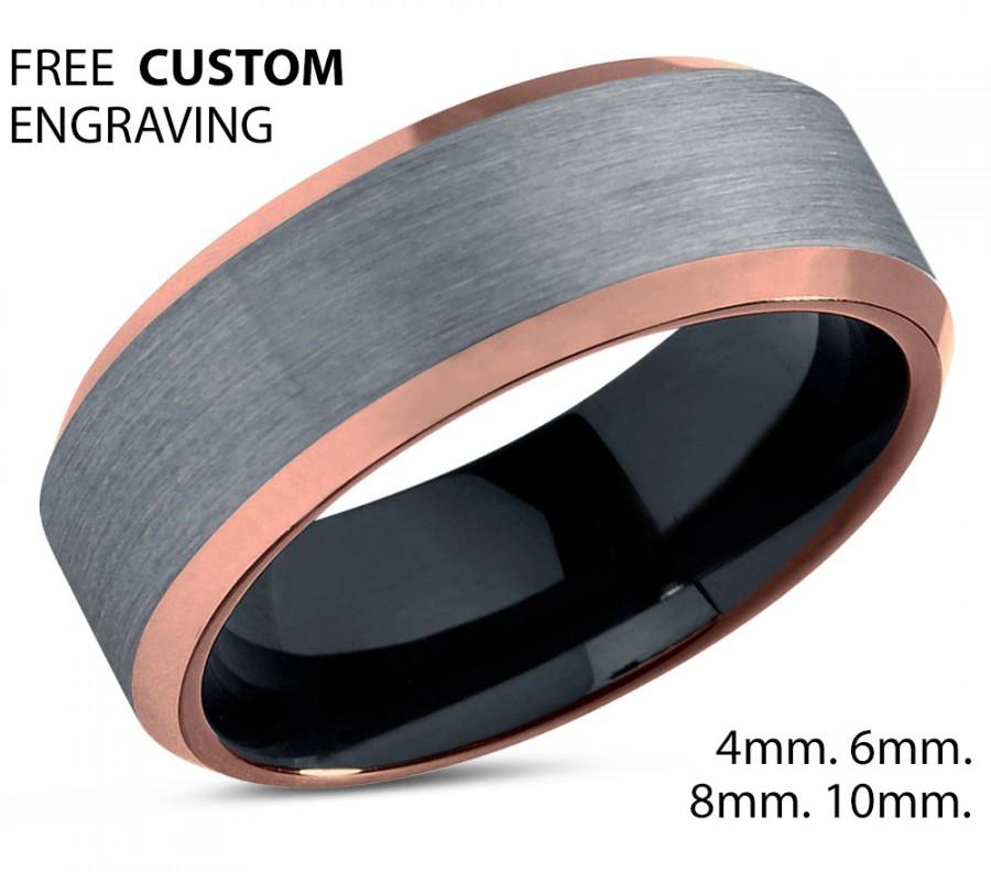 زفاف - Black Tungsten Ring Rose Gold Wedding Band Ring Tungsten Carbide 10mm 18K Tungsten Ring Man Wedding Band Male Women Anniversary Matching