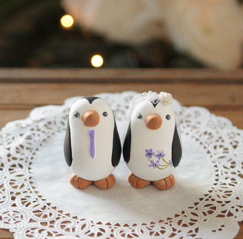 Wedding - Wedding Cake Topper -- Penguin Cake Topper -- Small