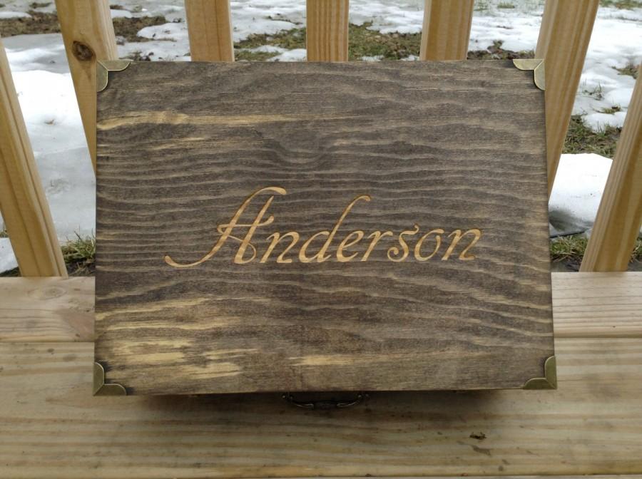 Mariage - Large Engraved Wooden Gift Box Suitcase Rustic Wedding