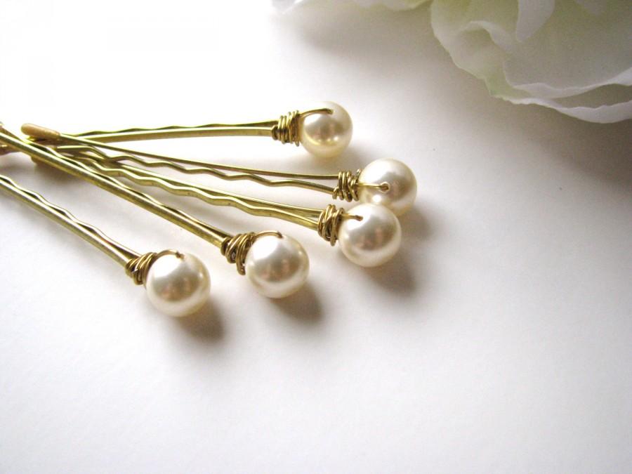 Hochzeit - Cream Ivory Pearl Hair Pin Set Swarovski, 8mm