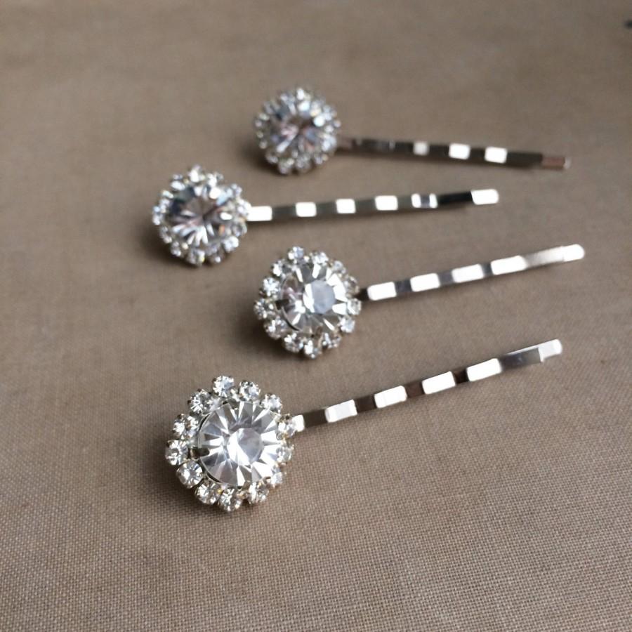 Hochzeit - Silver hairpin, Rhinestone Hair pin 4 pc, Bridal hair pin, wedding hairpin, rhinestone hair accessories, Art Deco hair clip, hairclip, ROUND