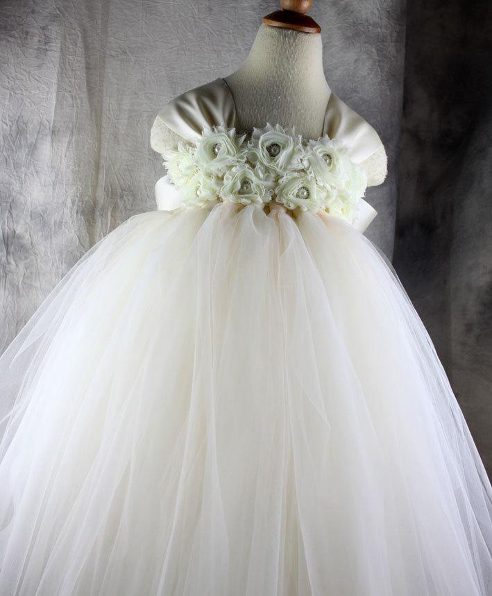 Mariage - Ivory Champagne flower girl dress Tutu dress Wedding dress Birthday dress Newborn 2T to 8T