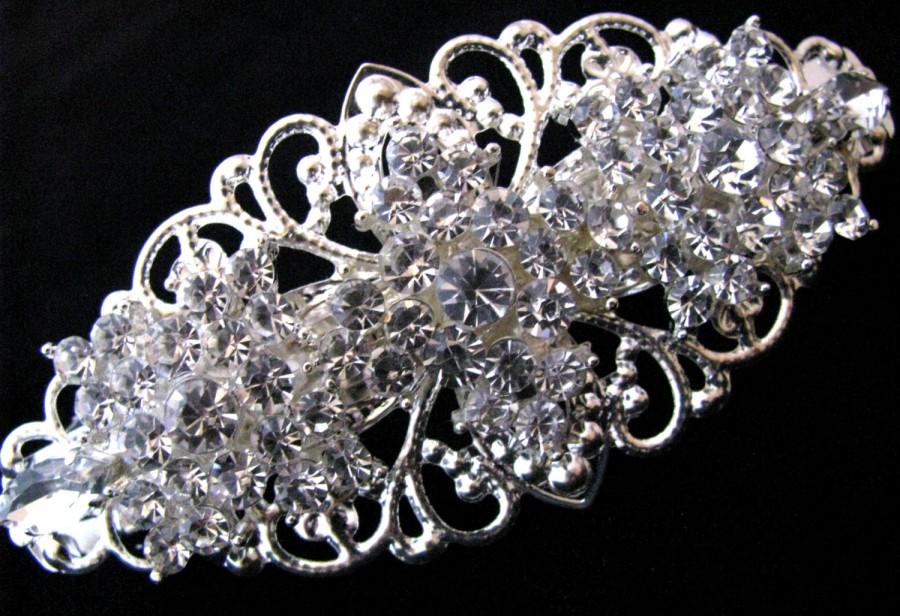 NEW Silver vintage crystal flower barrette clip wedding hair accessory fashion 