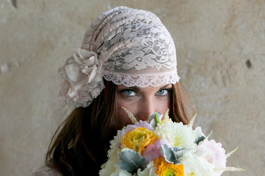 Свадьба - Bridal Cap, Vintage Blush bridal cap for weddings, brides, photoshoot, editorial, roaring 20s inspired