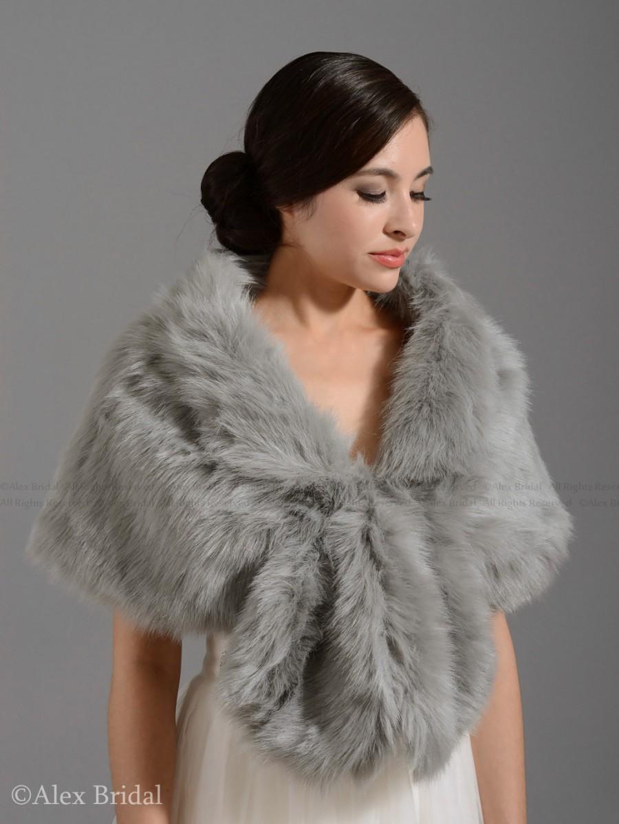 Wedding - Silver faux fur wrap bridal wrap faux fur shrug faux fur stole faux fur shawl faux fur cape A001