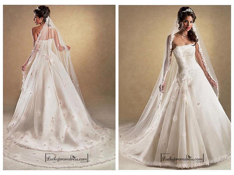 Hochzeit - Beautiful Elegant Organza & Satin A-line Strapless Wedding Dress In Great Handwork