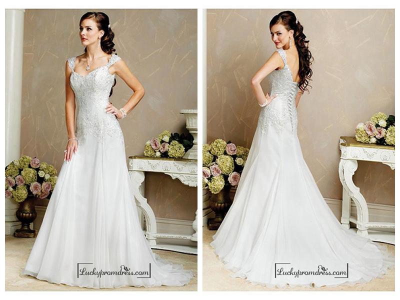 زفاف - Beautiful Elegant Organza A-line Queen Anne Wedding Dress In Great Handwork