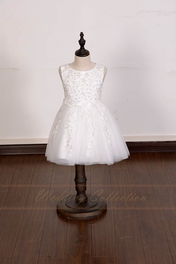 Wedding - Lace Appique Flower Girl Dress Sequined Beaded