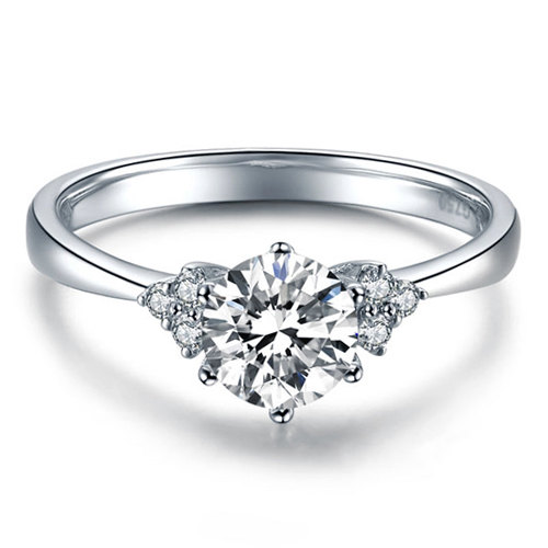 Mariage - Round Shape Brilliant Moissanite Engagement Ring with Diamonds 14k White Gold or 14k Yellow Gold Diamond Ring