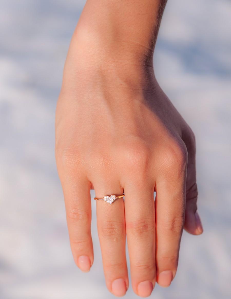 زفاف - Diamond Heart Ring - 14k Rose Gold Ring - Promise Ring - Pave Diamond Ring - Dainty Ring