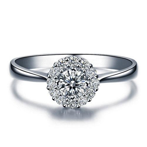 Wedding - Round Shape Halo Diamond Engagement Ring 14k White Gold or Yellow Gold Art Deco Diamond Ring