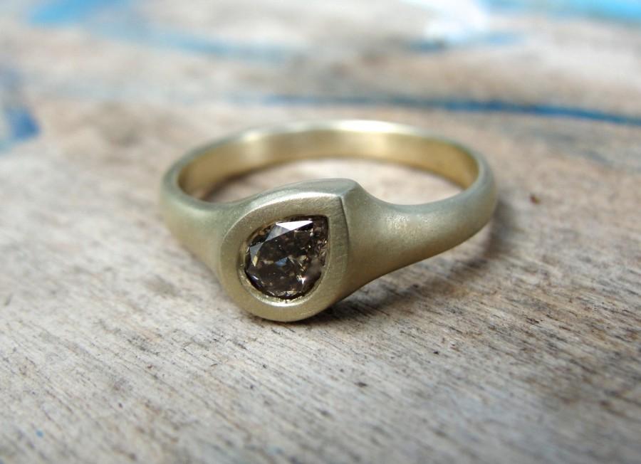 زفاف - Gold Engagement Ring - Diamond Ring - Pear Diamond Ring - Diamond Engagement Ring - Gold Ring - Brown Diamond Ring - One Of a Kind