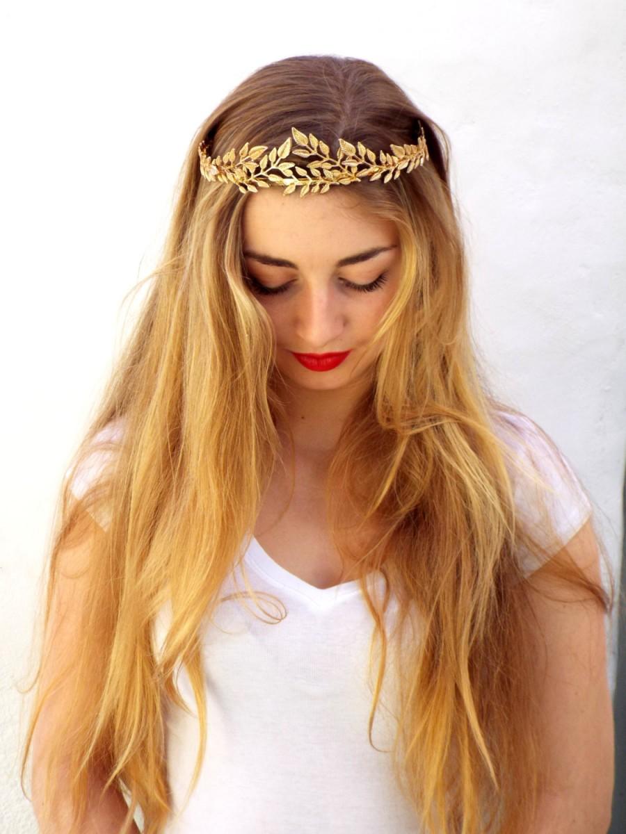 Mariage - Gold leaf Crown, Bridal Tiara, Wedding Headpiece,  Greek Goddess, Flower crown, Golden Hair Wreath