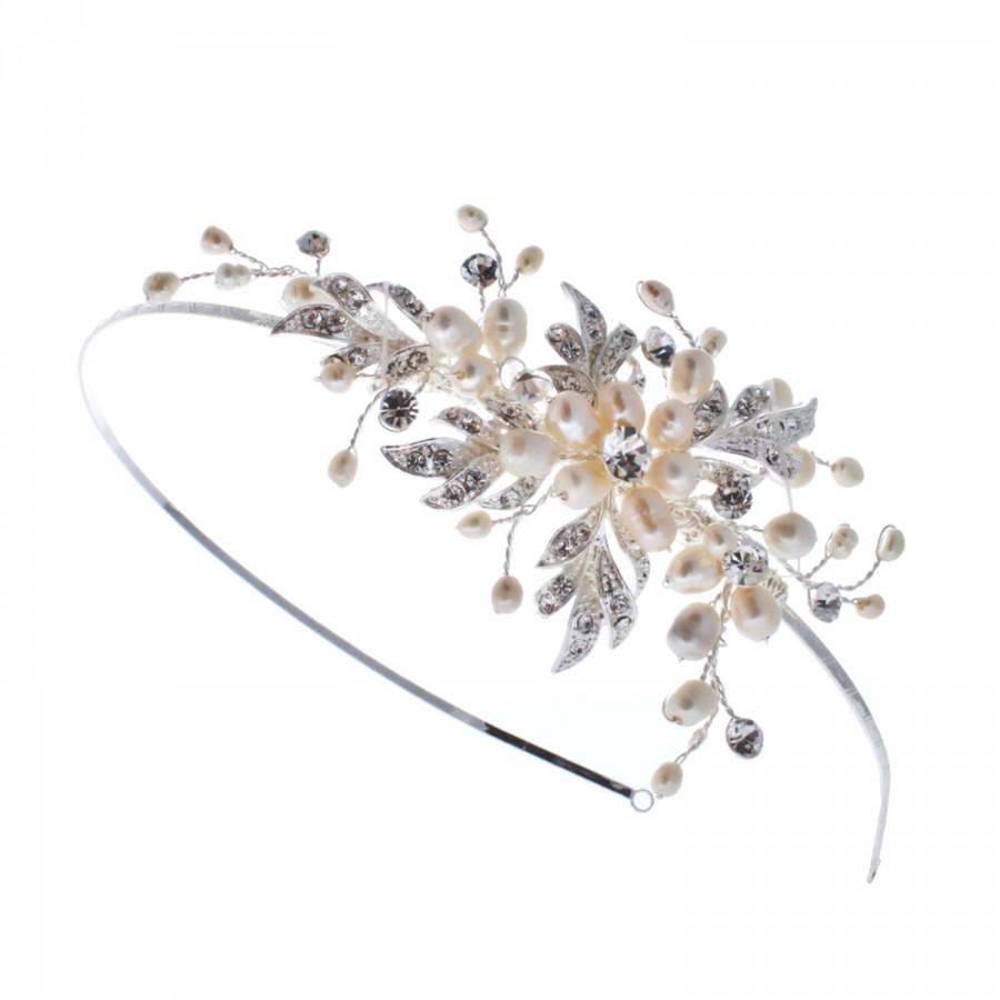 Hochzeit - Handwired Ivory Freshwater Pearl & Diamante Wedding Headband