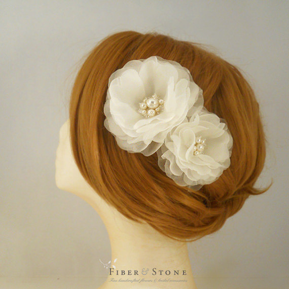 Wedding - Pure Silk Bridal Head Piece, Bridal Hair Accessory, Wedding Head Piece, Bridal Flower Hair Piece, Wedding Hair Accessory, Freshwater Pearl