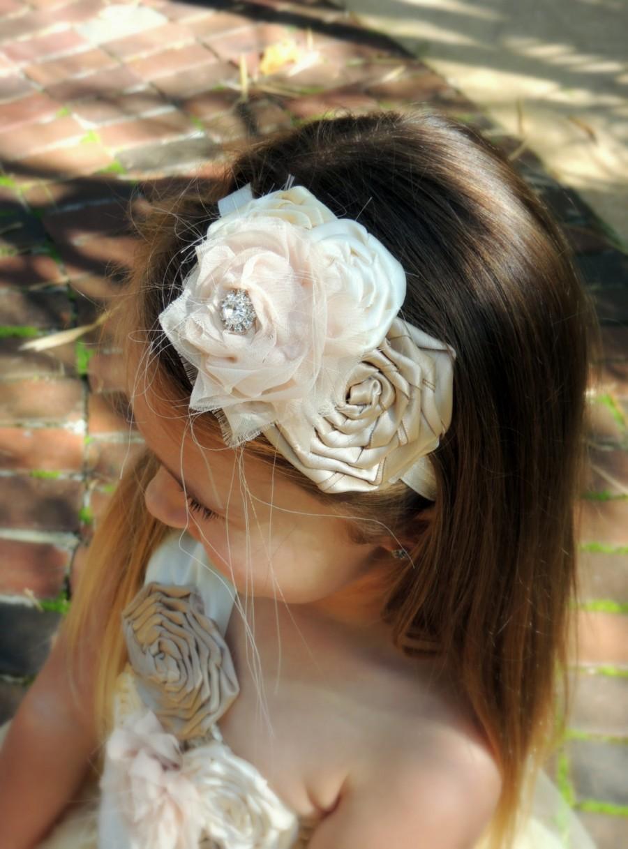 Mariage - Beige and Champagne headband, Vintage inspired