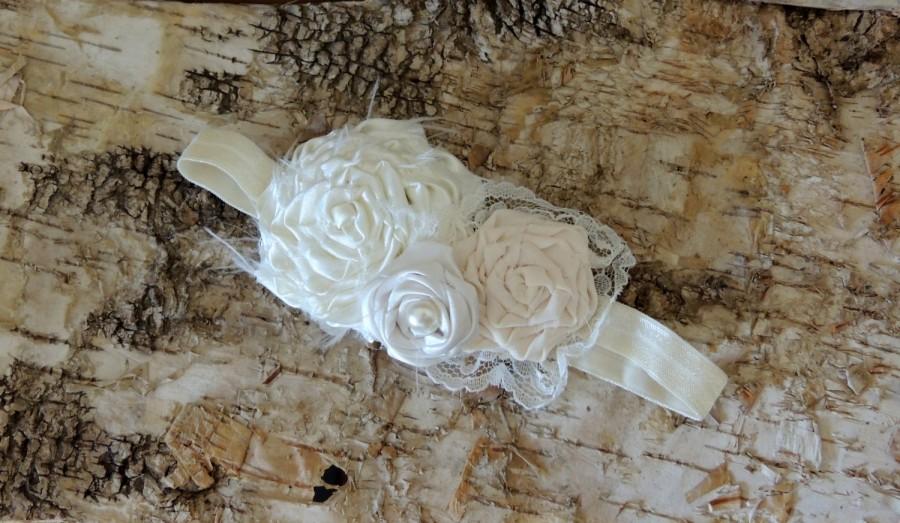 Wedding - Ivory flower headband, Vintage flower girl headband, Baby girl headband, wedding hair clip