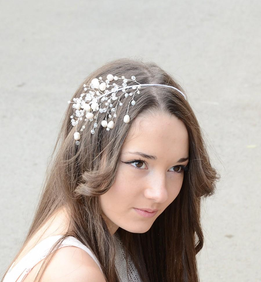 زفاف - Bridal Hair Accessory, Freshwater Pearls and Crystal Tiara, Wedding crystal headband, Hair piece, Bridal Crown, Crystal Tiara