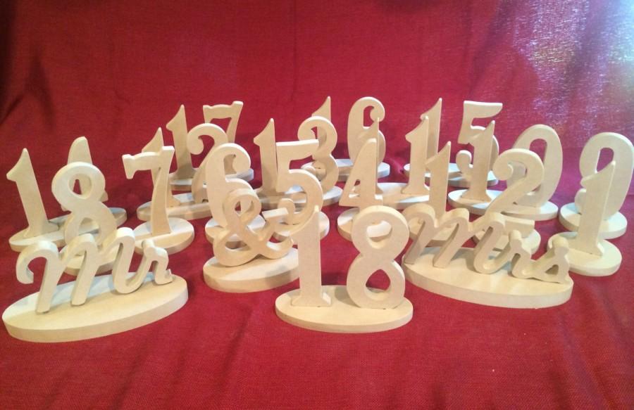 Wedding - 1-18 1/2" thick Mr & Mrs Unfinished wooden wedding table numbers  Wedding table numbers  Wooden  table number Kit DIY table numbers