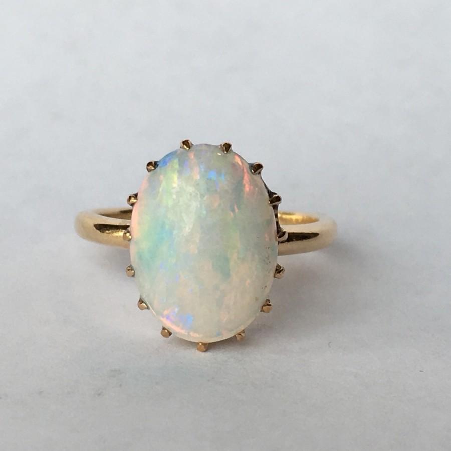 Wedding - Vintage Opal Ring. 3 Carat White Opal in 14K Yellow Gold. Unique Engagement Ring. Estate Jewelry. October Birthstone. 14th Anniversary Gift.