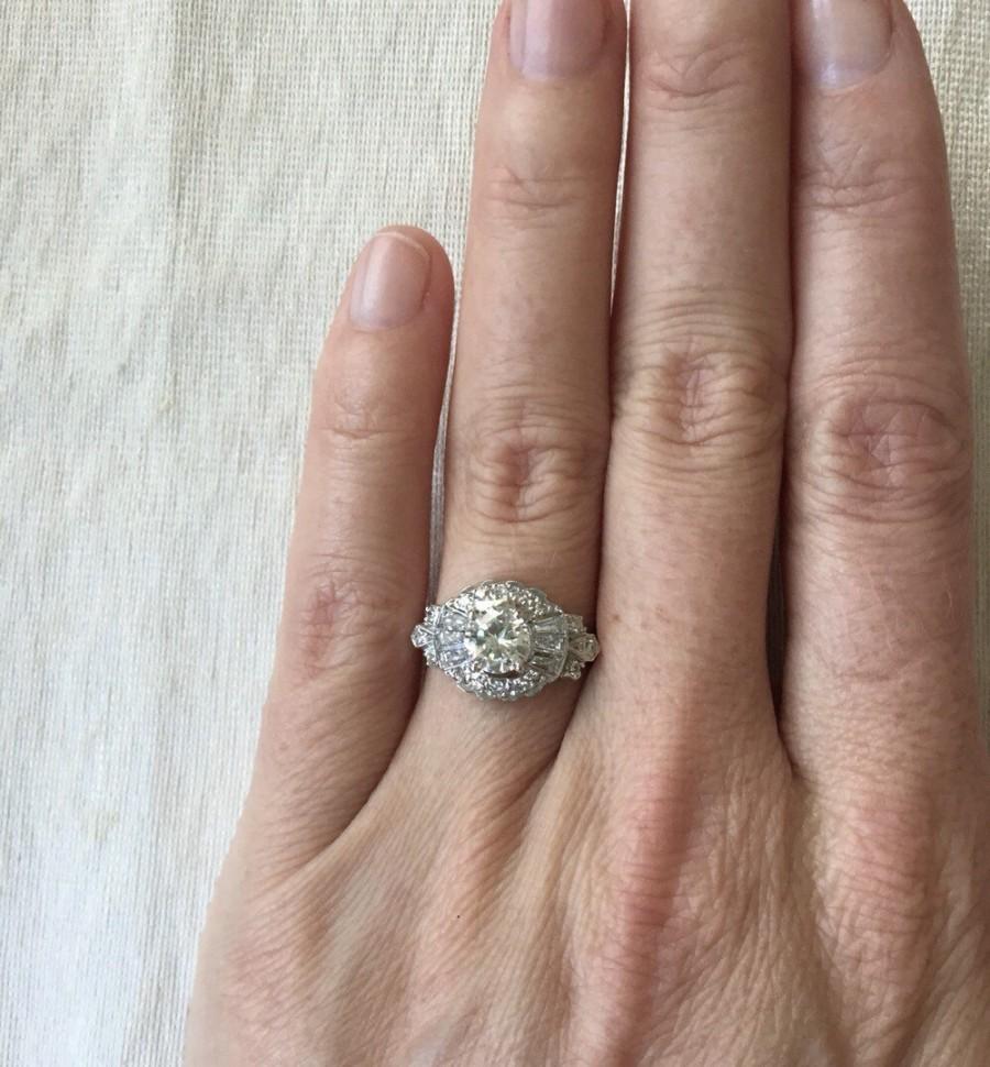 زفاف - Reduced! Vintage Engagement Ring 1.75 Carats in 14k White Gold Ring