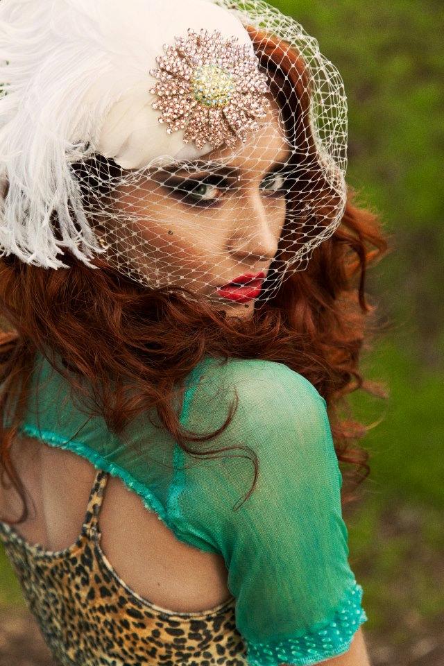 Hochzeit - Unique Ivory Birdcage Veil, Feather Fascinator, Bridal Head Piece, Hair Accessory, Hat, Pink, Swarovski Crystal Flower, Batcakes Couture