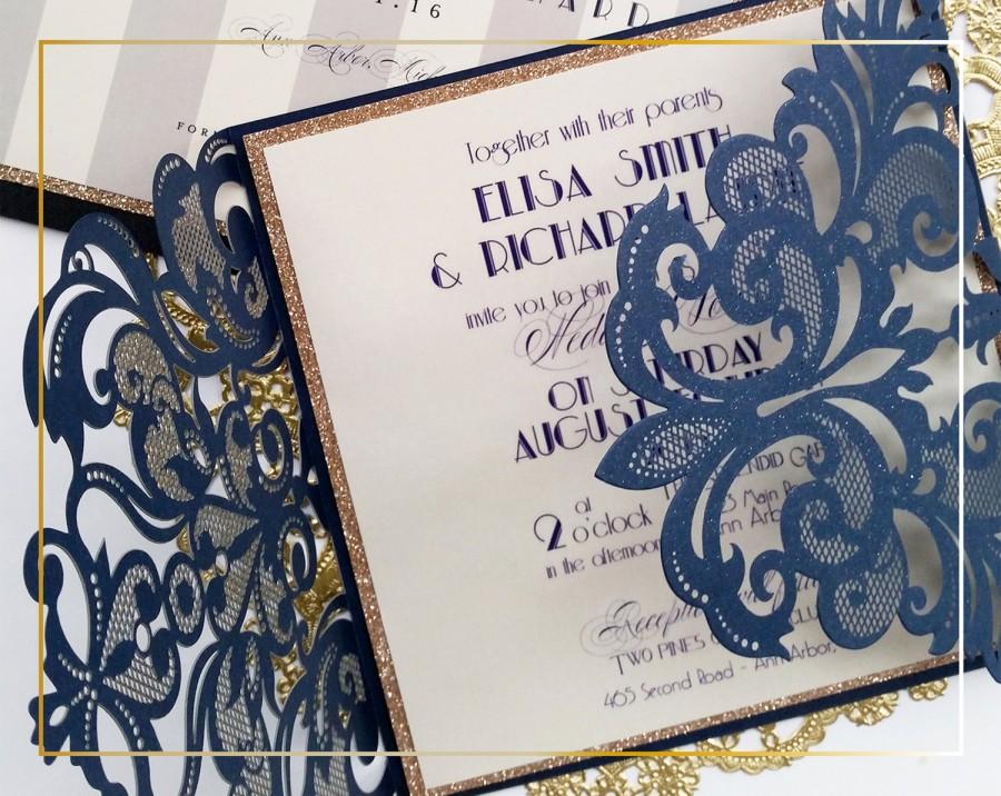 Hochzeit - Laser cut wedding invitations, Blue Lace wedding invitations {Broadway design, New Spring Summer 2016 Collection}