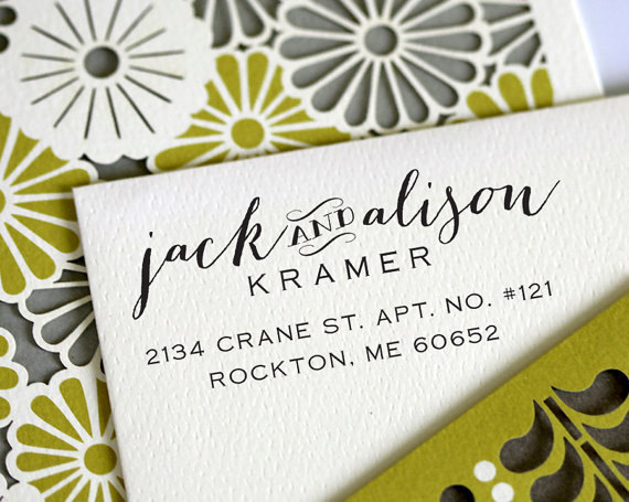 Wedding - Address Stamp, Self Inking Rubber Stamp, Custom Address Stamp, Floral Stamp, Personalized Gift - 3001