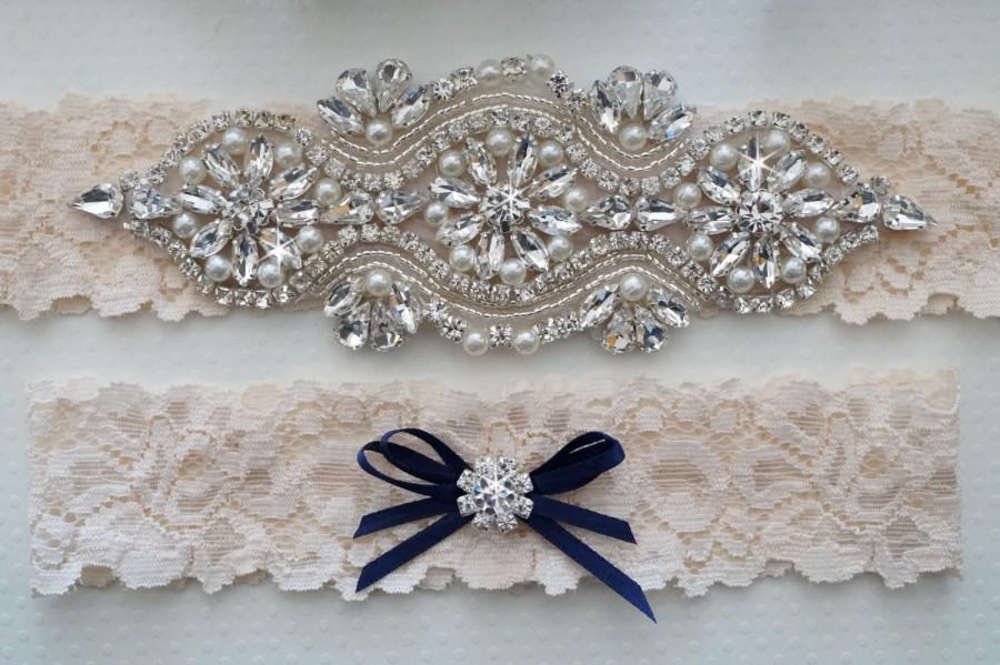 Mariage - Wedding Garter Set, Pearl and Rhinestone Garter Set, Vintage Wedding Garter Set - Style L250