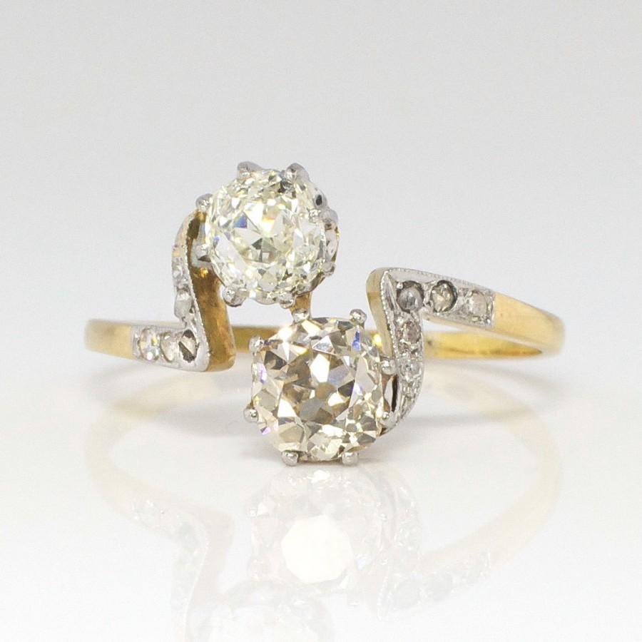 زفاف - Antique 1890's Victorian 1.96ct t.w. Old European Cut Bypass Toi Et Moi Engagement Ring 18k Platinum