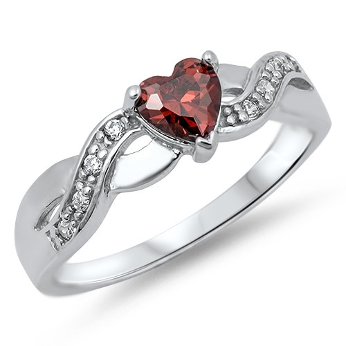 Wedding - 0.74 Carat Heart Shape Deep Red Garnet Round Russian ice Diamond CZ Criss Cross Infinity Band 925 Sterling Silver Promise Ring Love Gift