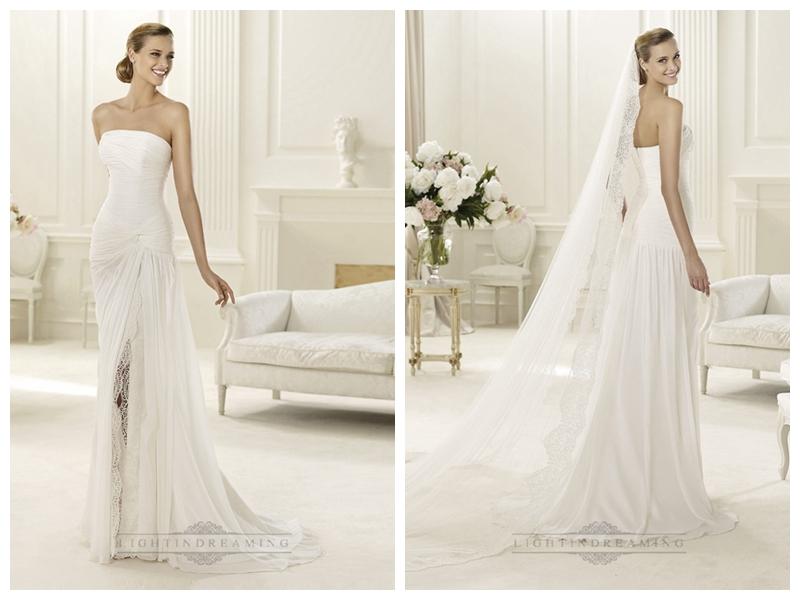 زفاف - 2014 Charming Flattered Strapless Draped Wedding Dresses with Split Skirt