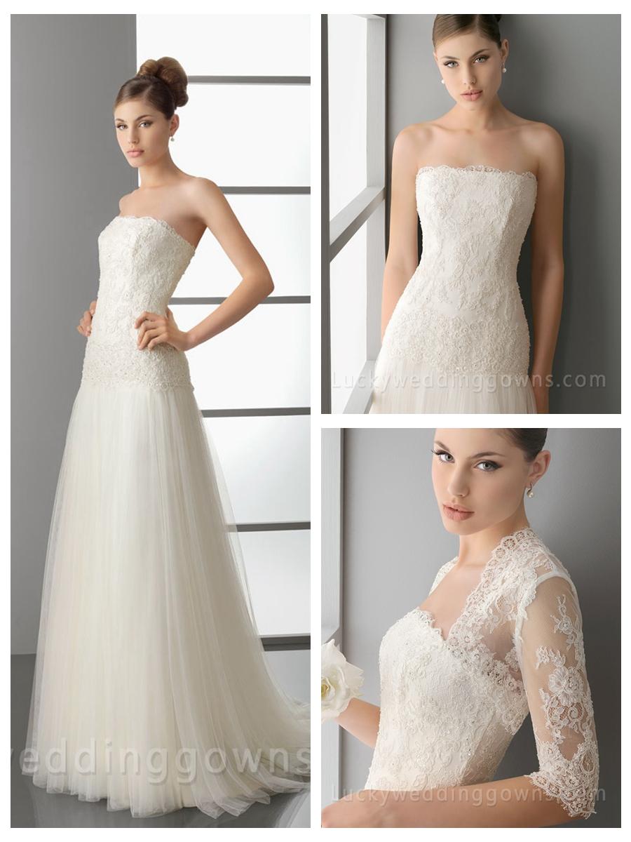 Wedding - Ivory Full A-Line Wedding Dress with Embroidered Bodice