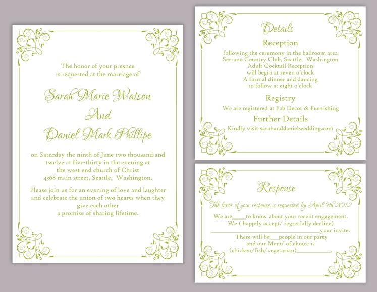 Wedding - DIY Wedding Invitation Template Set Editable Word File Instant Download Printable Floral Invitation Green Invitation Olive Invitations