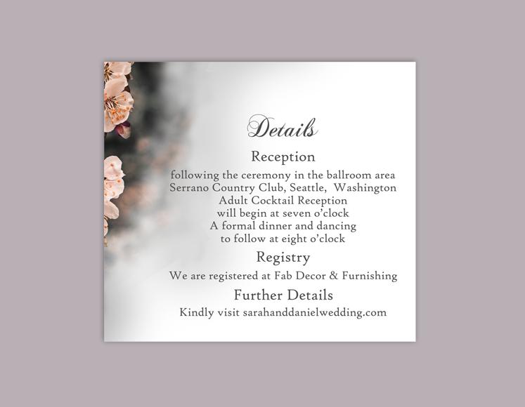 Mariage - DIY Wedding Details Card Template Editable Word File Instant Download Printable Details Card Peach Details Card Floral Information Cards