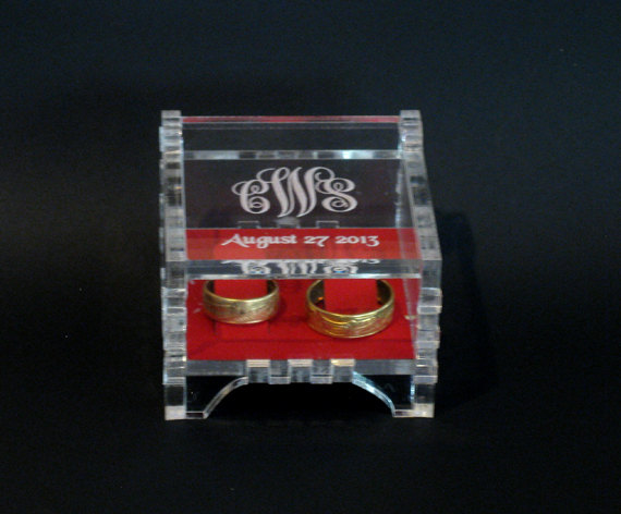 Wedding - Custom Engraved Acrylic Ring Box - Wedding Ring Box, Pillow Box, Ring Bearer Box