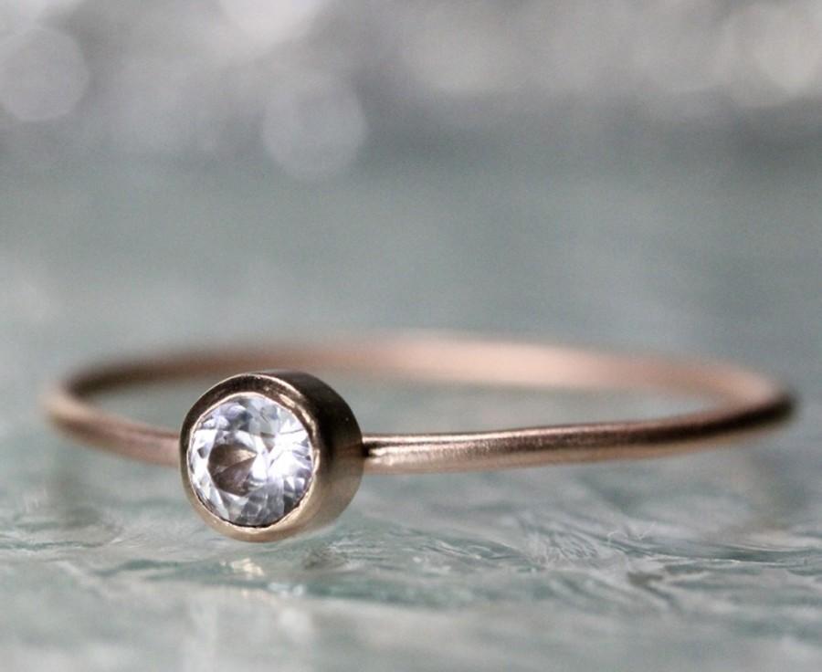 زفاف - White Sapphire 14K Rose Gold Ring, Gemstone Ring, Stacking Ring - Made To Order