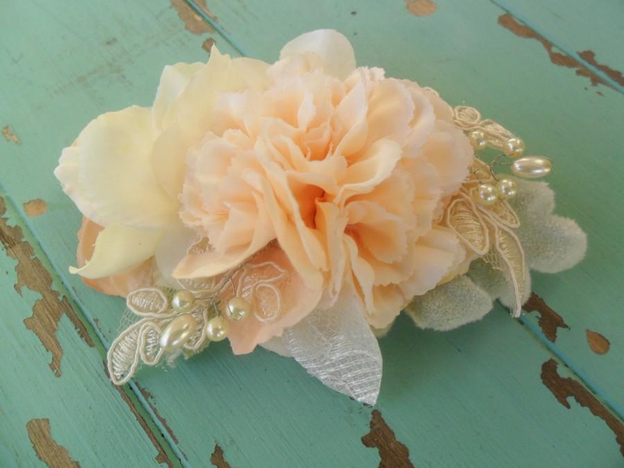 زفاف - Bridal hair accessory, Peach Wedding hair flower, Lace hair comb, Rustic hair piece, Bridal hair comb, Woodland headpiece,Vintage hairpiece,