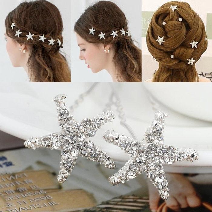 زفاف - 4 Wedding Bridal Bridesmaid Crystal Starfish Rhinestone Hair Pins Clips Hairpins Hair Accessories. Fast from USA