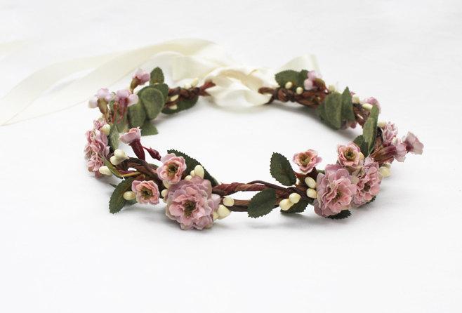 زفاف - Pink Flower Girl Flower Crown - Weddings, Rose Quartz Pink, Hair Wreath, Flower Girl Headpiece, Bridal Headpiece, Bridal Flower Crown